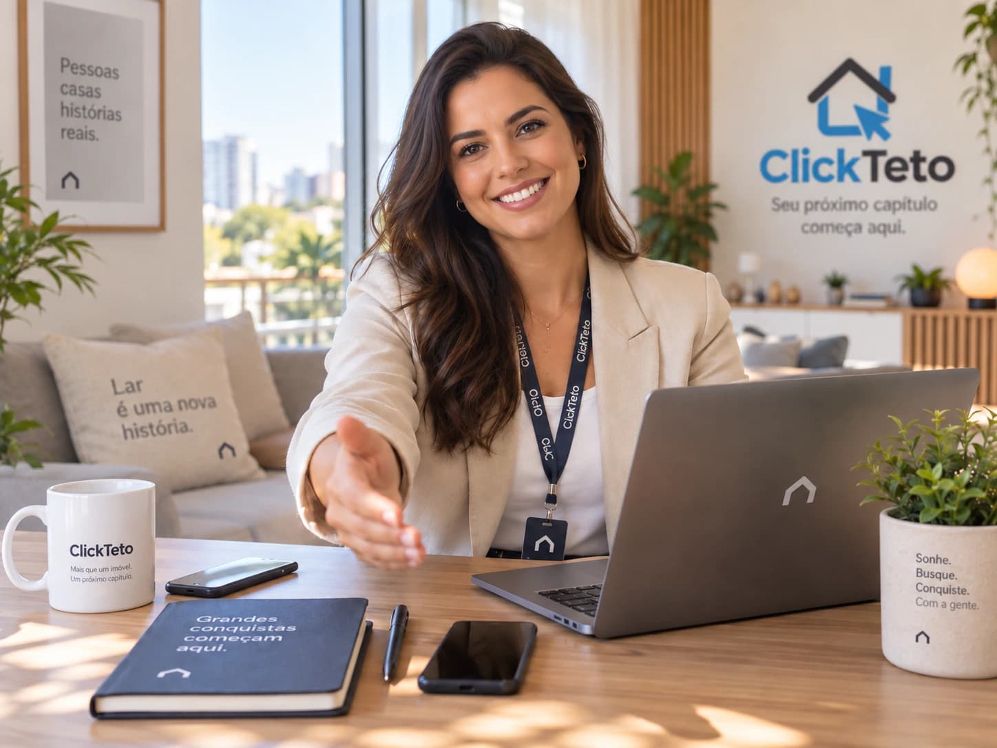 Imagem ilustrativa de consultora ClickTeto em atendimento, em ambiente claro e acolhedor