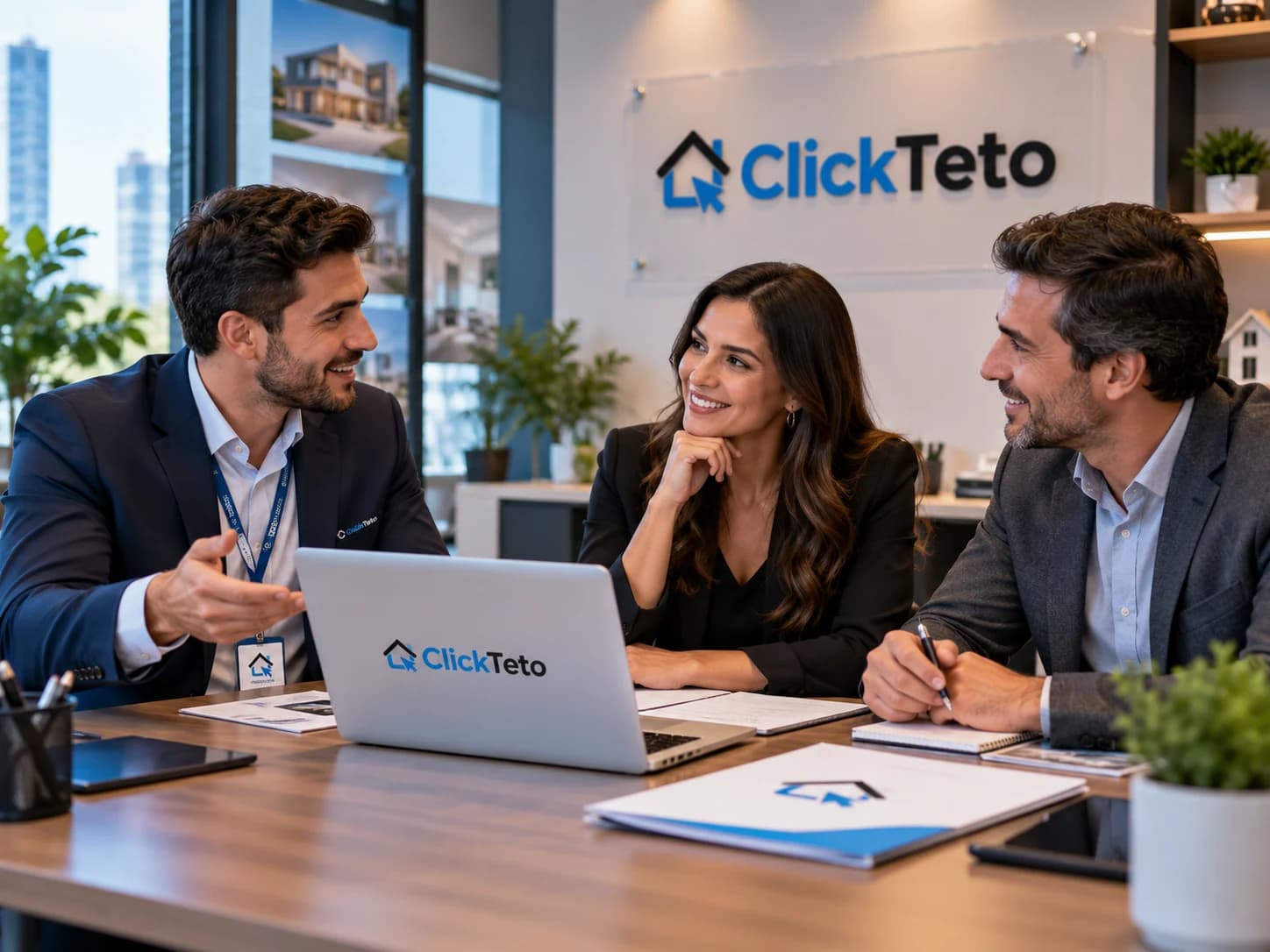 Profissionais da ClickTeto reunidos em conversa sobre oportunidades imobiliárias