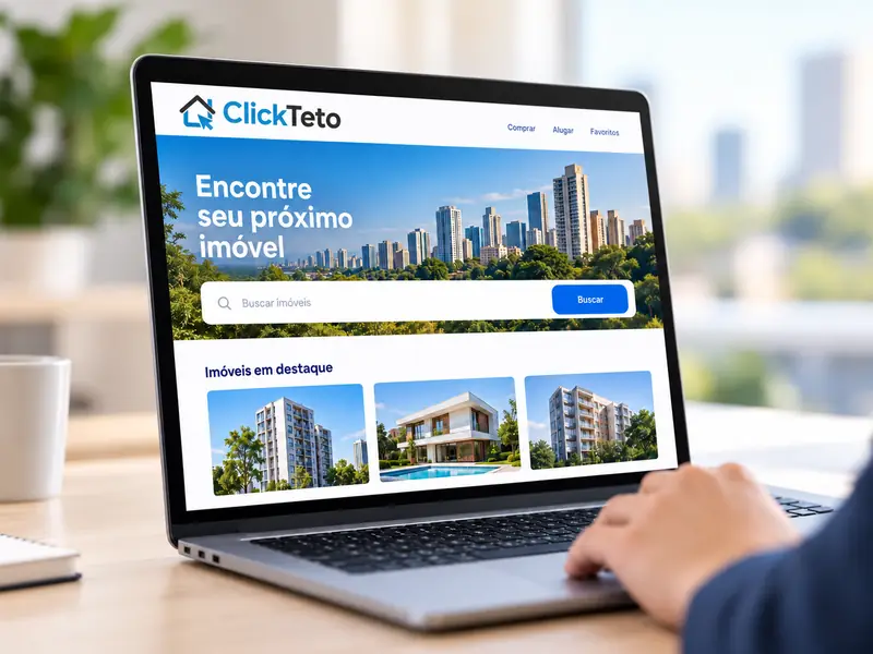 Notebook com exemplo ilustrativo do Portal ClickTeto para encontrar imóveis.