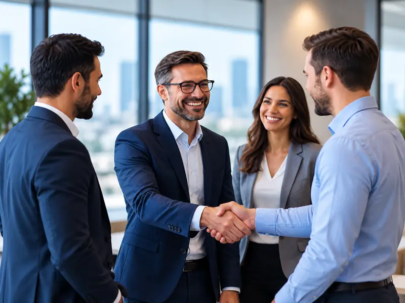 Profissionais apertando as mãos em reunião, representando parcerias da Rede ClickTeto.
